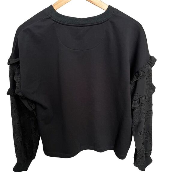 Revolve Heartloom Sweatshirt Womens Small Black Sheer Floral Ruffle Sleeve NWT - Picture 5 of 9